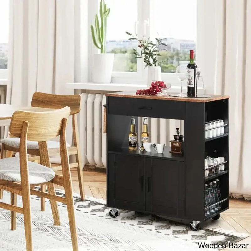 Dyeisha Wood Kitchen Cart  Kitchen trolley cart cabinet kitchen island with storage