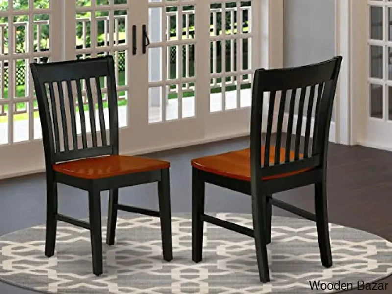 East West Furniture Norfolk Formal Dining Chair with Plain Wood Seat in Black and Cherry Finish (Set of 2), Black & Cherry