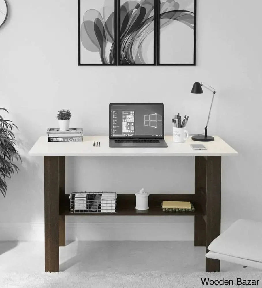 Efflino Study Table Desk in Wenge & White Finish
