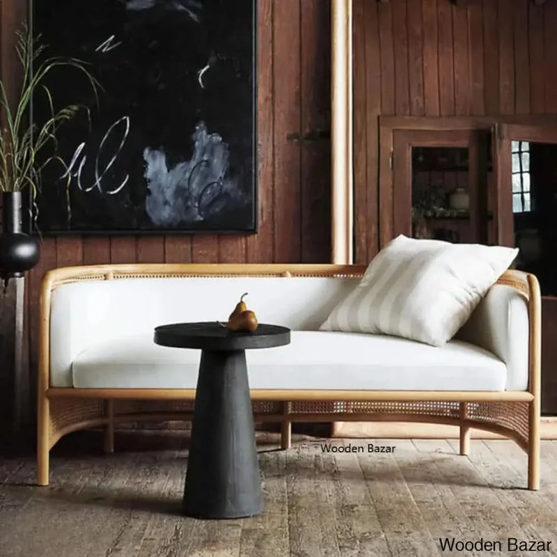 EHAN SOLID ASH WOOD & RATTAN 3 SEATER SOFA- WOODEN BAZAR