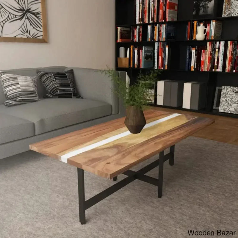 Eldridgen Solid Wood White Matte Resin Detail Coffee and center Table