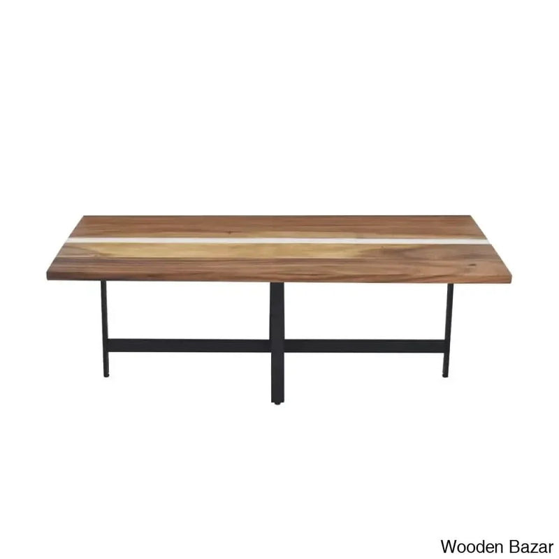 Eldridgen Solid Wood White Matte Resin Detail Coffee and center Table