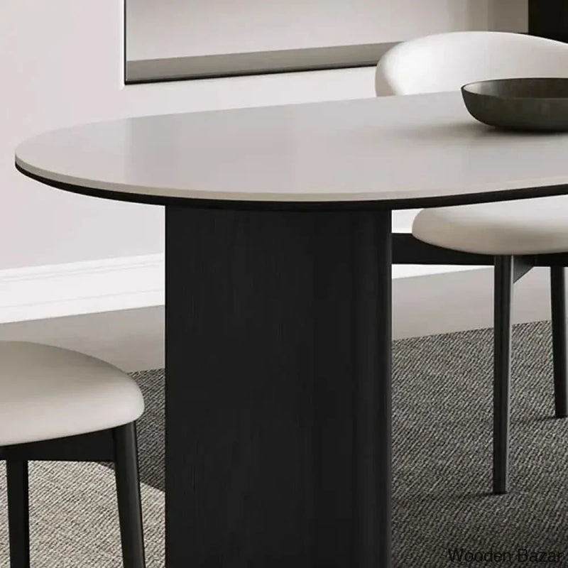 Elegant Oval Pure White Rock Slab Dining Table Set