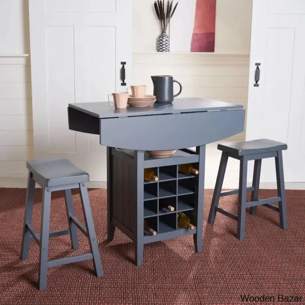 Elexar New 2 Seater Extendable Solid Wood Dining Set - Craft Decor Gray