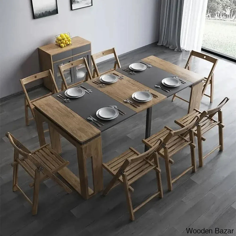 Extendable Dining Table Set Rectangle Storage Sideboard with 6 Chairs - Craft Decor