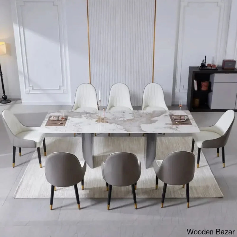 Sintered Stone Table with 8 Luxe Leather Chairs