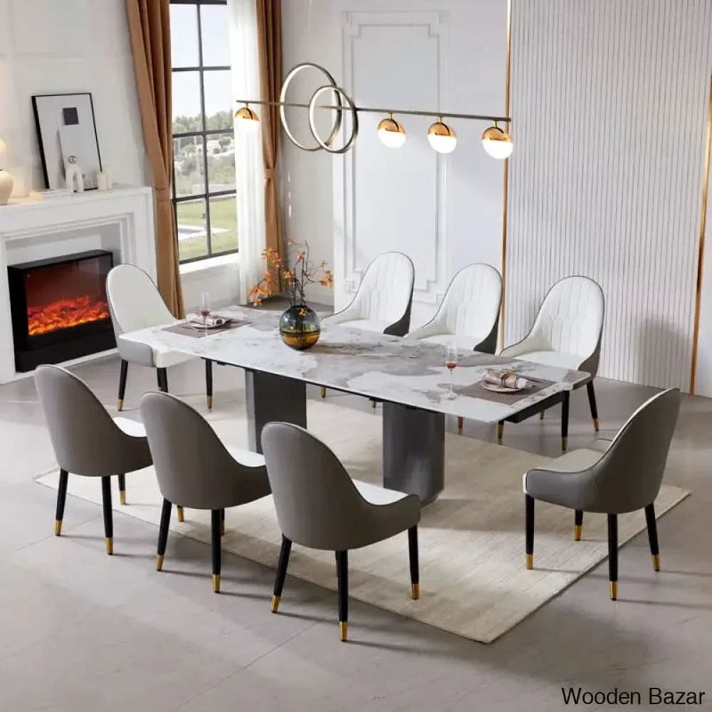 Sintered Stone Table with 8 Luxe Leather Chairs