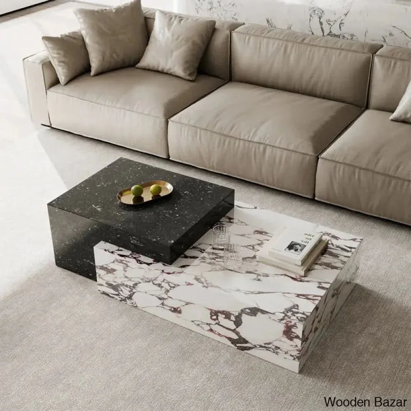 Farando Faux Marble Black and White Coffee and center Table