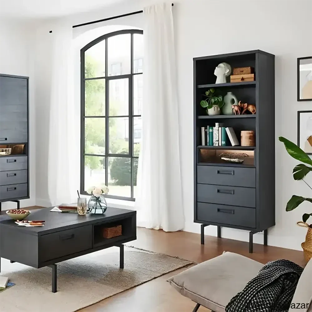 Ferw Inspired Living Black Finish Bookshelf And Coffee Table - Craft Decor Coffee Table + Books