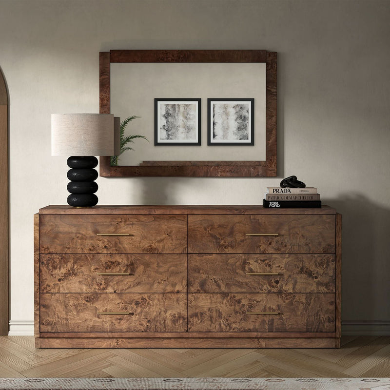 Burled Wood 6-Drawer Dresser - Craft Decor