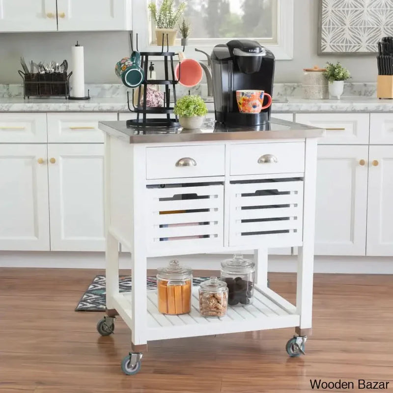 Fisnike Stainless Steel Top 2-Drawer Kitchen trolley Cart With Storage Bins cabinet kitchen island with storage