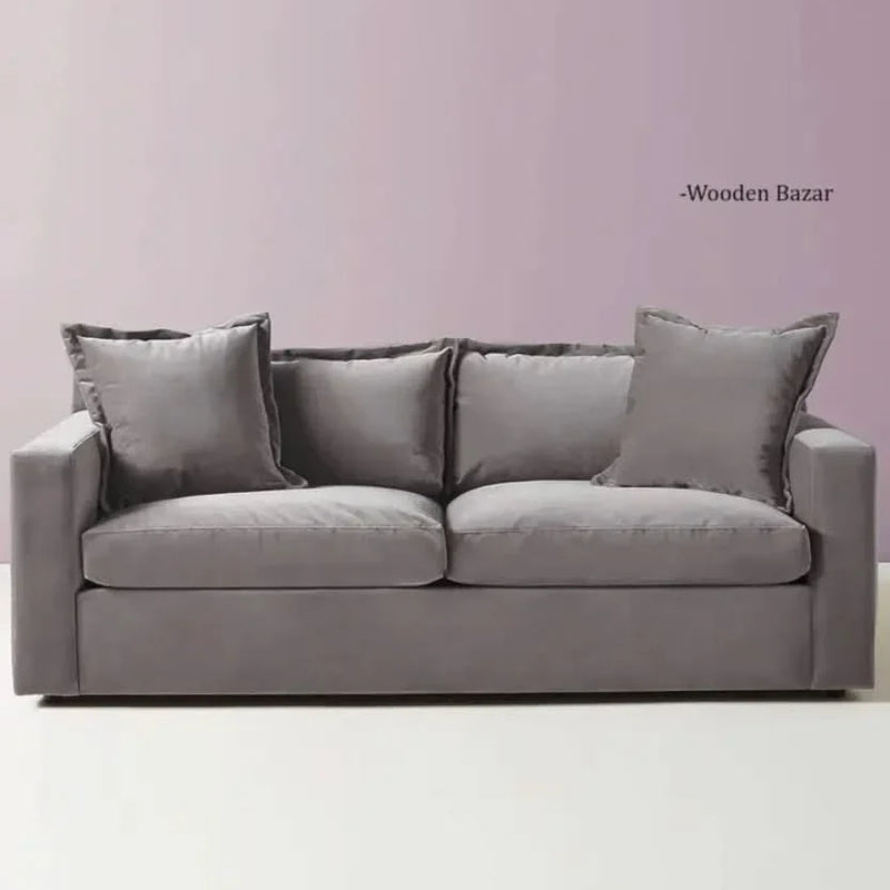 Fluffy 3 seater Sofa In Grey Color - Wooden Bazar