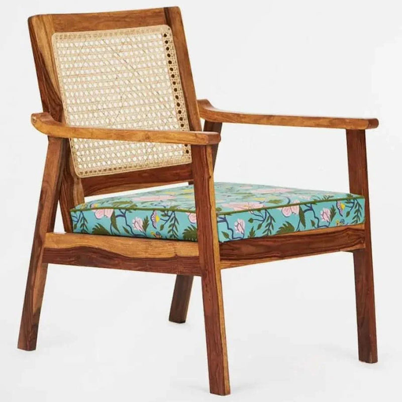 French Rattan Arm Chair in Spring Bloom Design