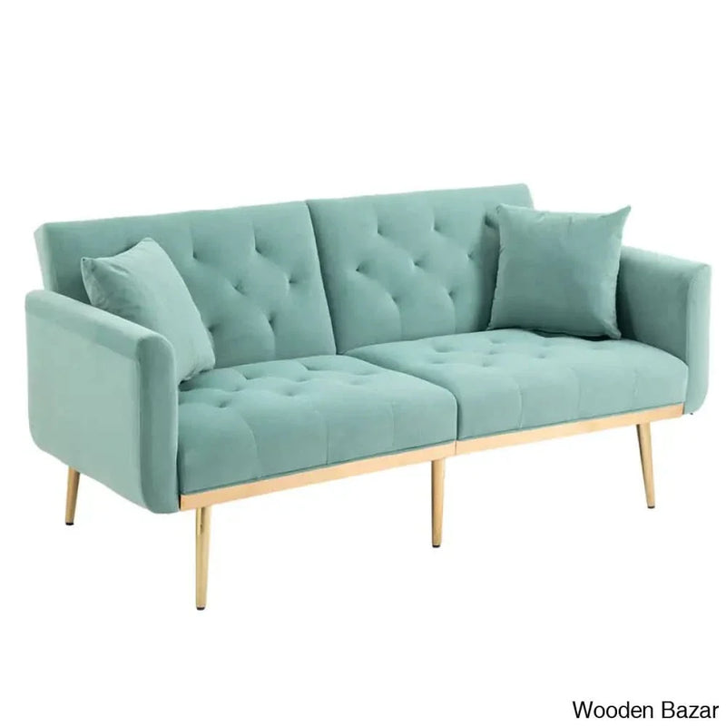 Garcia Light Teal Velvet Accent Sofa with Gold Legs - Craft Decor