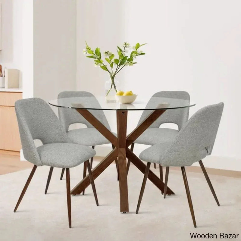 Gluffy New 4 Seater Round Glass Dining Table Sets