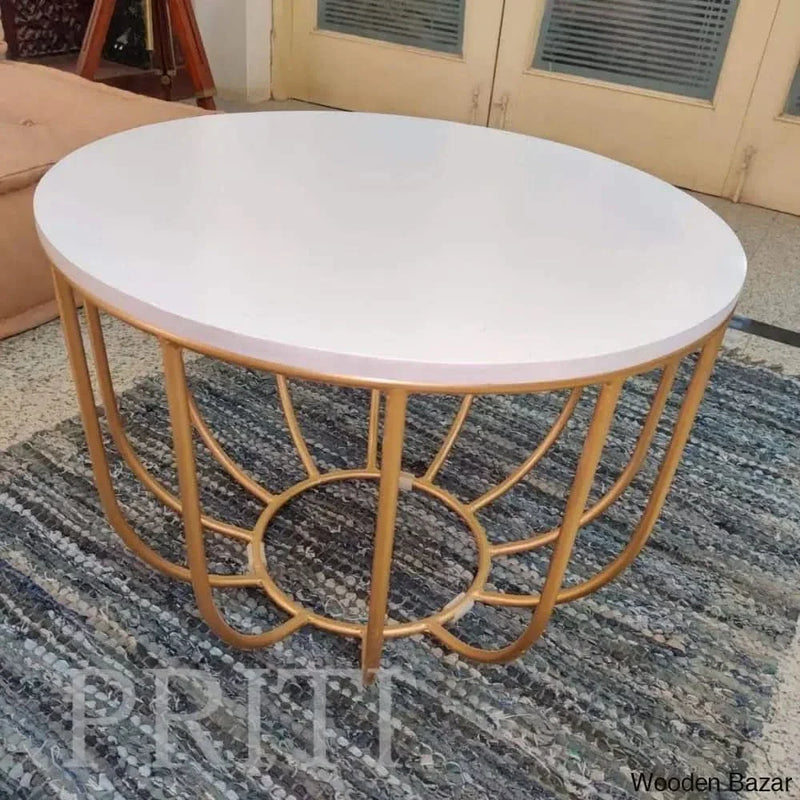 Golden Classic Indiana Bowed Round Coffee Table, Wood Finish, Gold, White