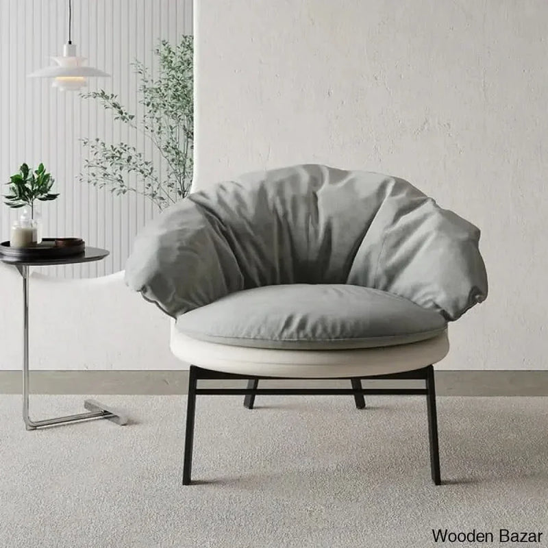Gray & Beige Cloud Accent Chair Velvet & PU leather Lounge Chair with Padded Cushion - Craft Decor
