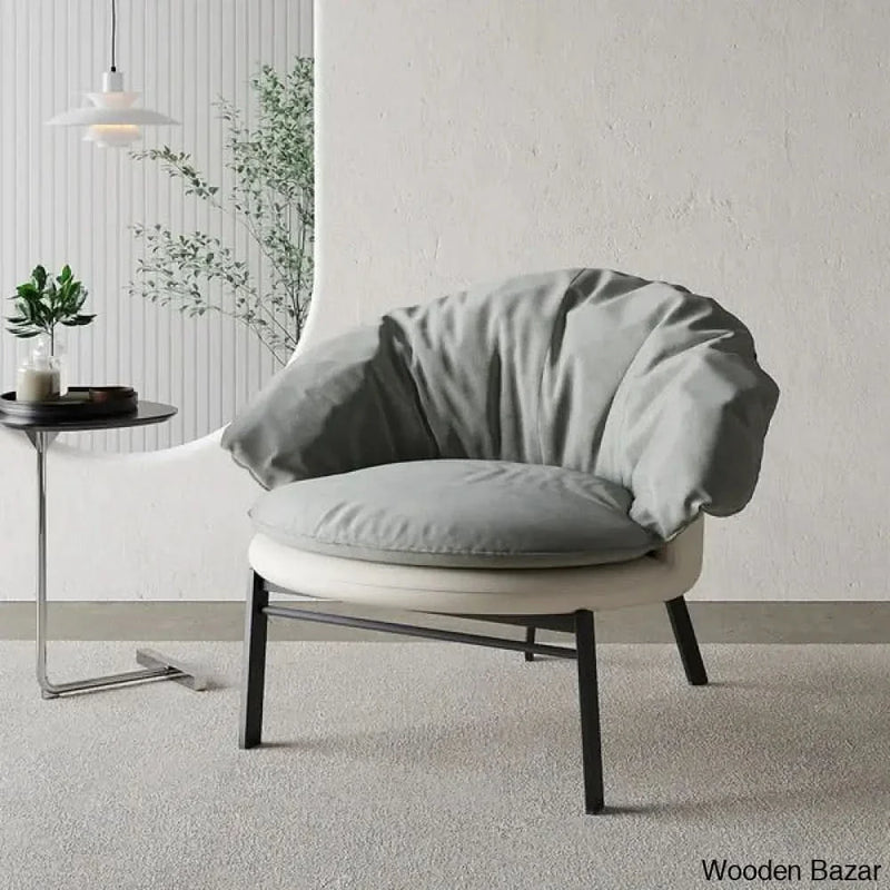Gray & Beige Cloud Accent Chair Velvet & PU leather Lounge Chair with Padded Cushion - Craft Decor