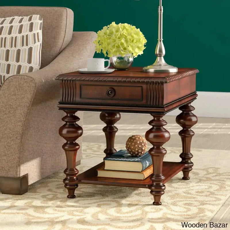 Gully Solid Wood Top End Table with Storage Distinctive design