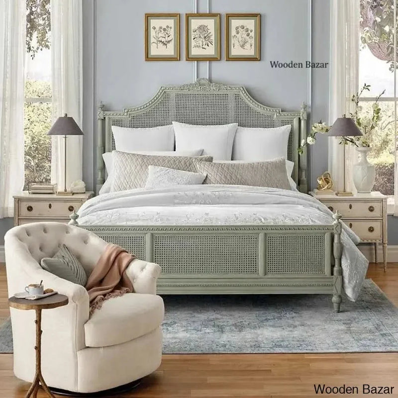 Hand-Carved French Cane Bed - Exquisite Artisan Design