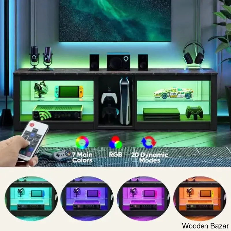 Harden New TV Stand - LED Entertainment Center with Glass Shelves and Gaming Media Console for PS5
