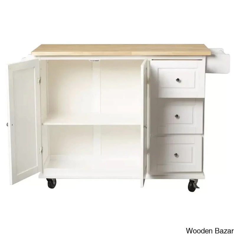 Hardiman 53.75" Kitchen Island with Locking Wheels Kitchen trolley cart cabinet kitchen island with storage