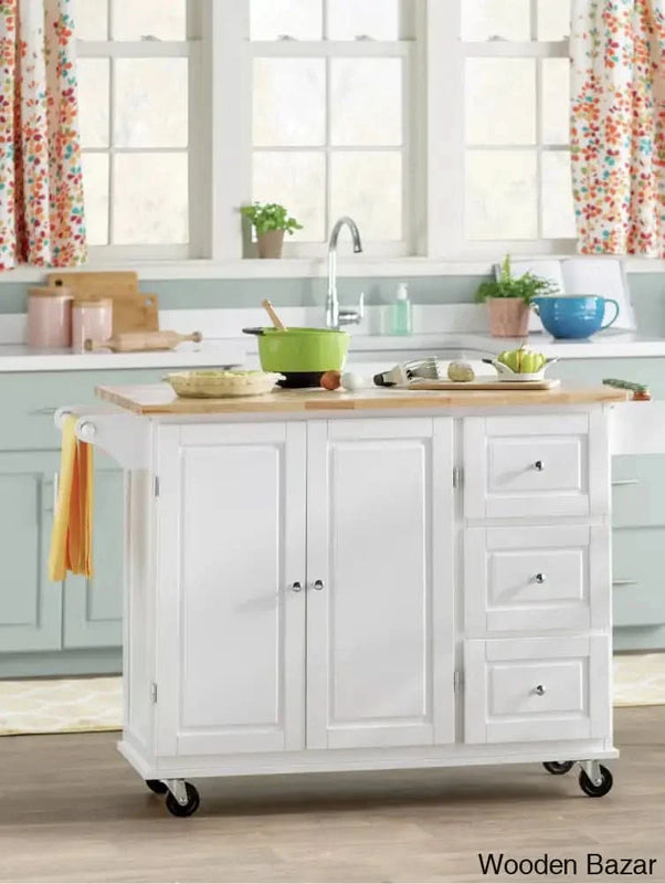 Hardiman 53.75" Kitchen Island with Locking Wheels Kitchen trolley cart cabinet kitchen island with storage