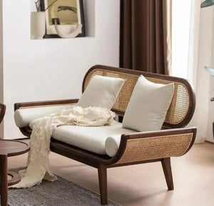 Hasina Solid Wood Sofa With Natural Rattan Inspired Living Meets Timeless Craftsmanship 2 Seater