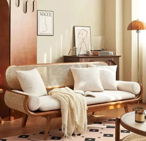 Hasina Solid Wood Sofa With Natural Rattan Inspired Living Meets Timeless Craftsmanship 3 Seater