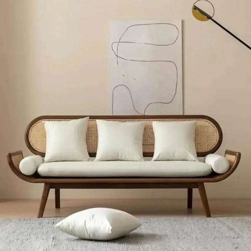 Hasina Solid Wood Sofa with Natural Rattan Inspired Living Meets Timeless Craftsmanship