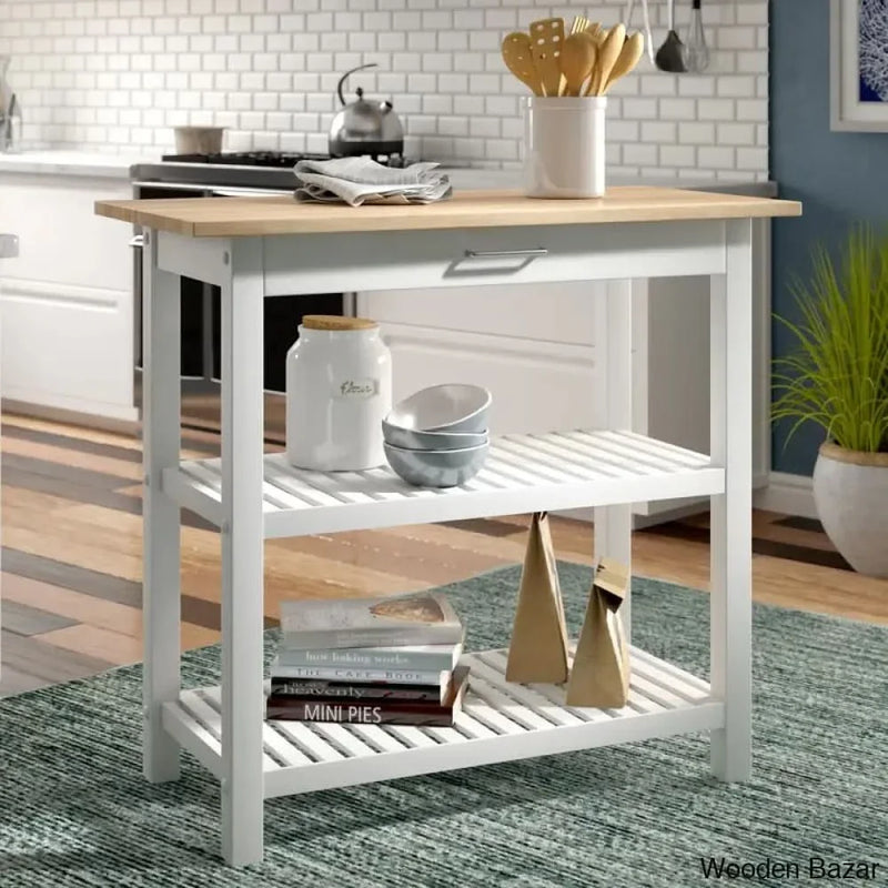 Herriott 40" Solid Wood Prep Table Kitchen trolley cart cabinet kitchen island with storage