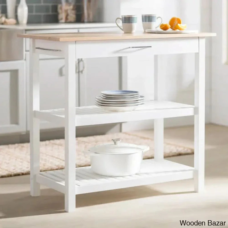 Herriott 40" Solid Wood Prep Table Kitchen trolley cart cabinet kitchen island with storage