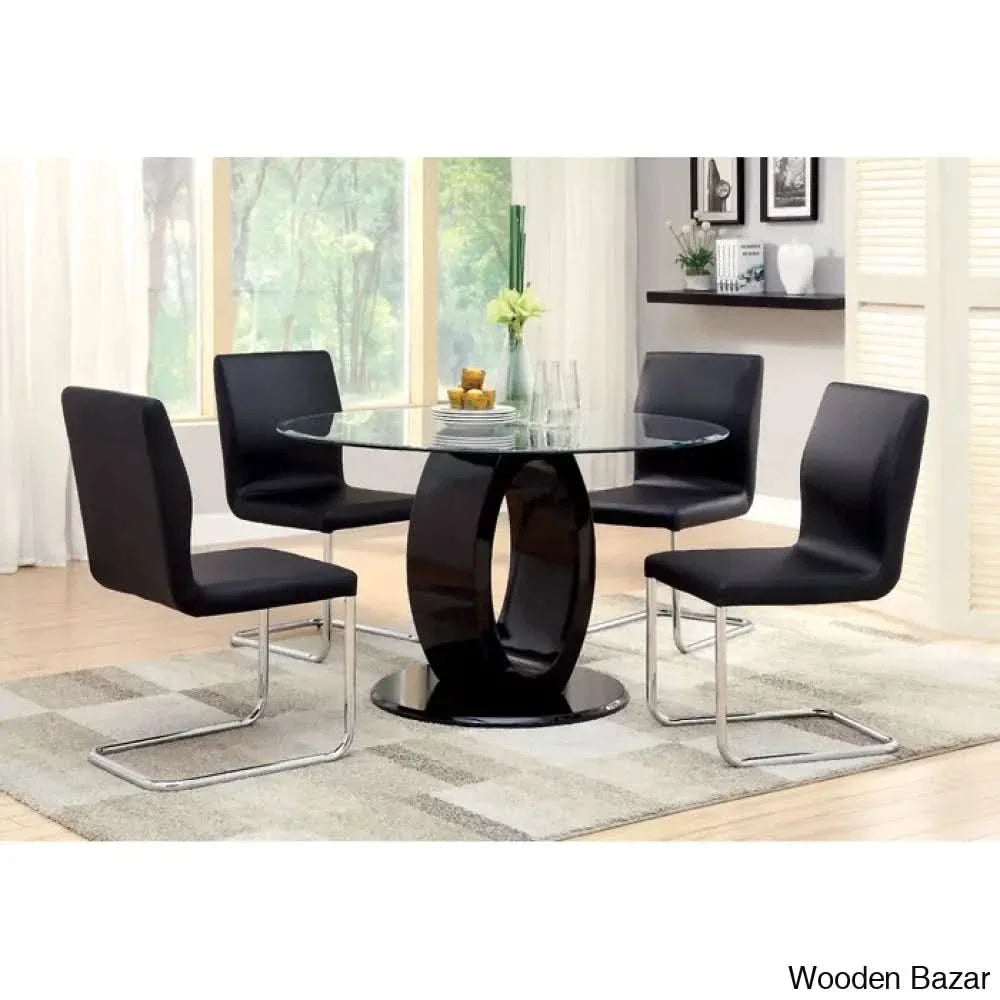 Herry New 4 Seater Pedestal Dining Table Set - Craft Decor Black /
