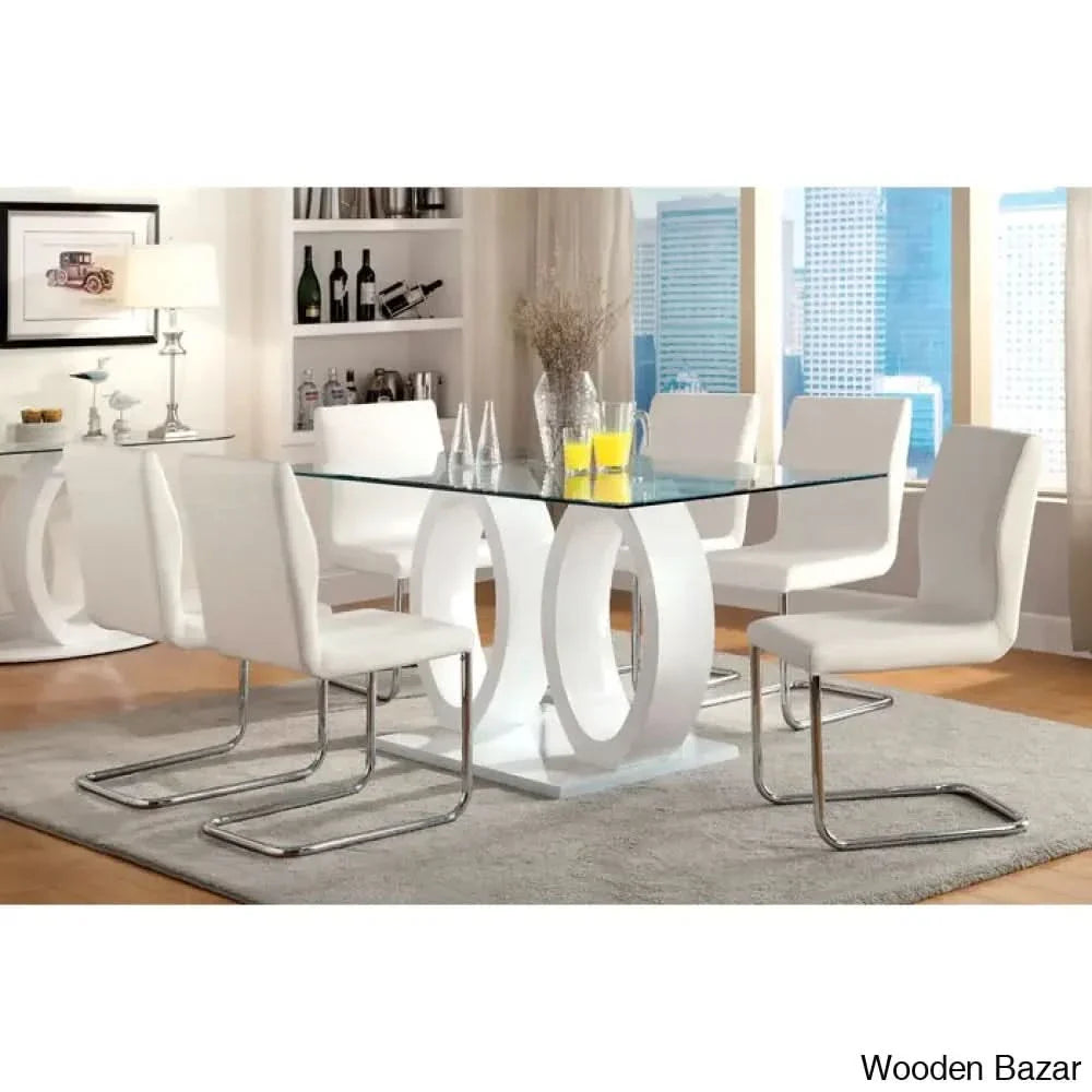 Herry New 4 Seater Pedestal Dining Table Set - Craft Decor White / 6 Seater