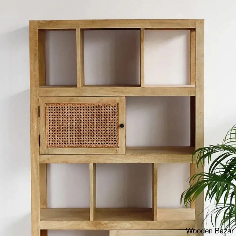 Herve Solid Wood Rectangular Bookshelf with Doors & 2 Drawer Storage