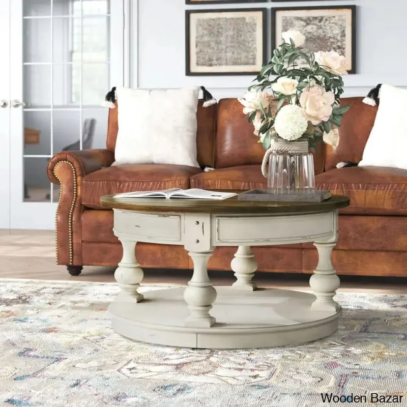 Hexhami Round Cocktail Coffee and center Table w/ Storage