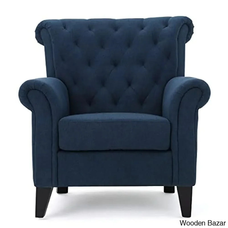 Home Merritt Fabric Tufted Chair, Dark Blue