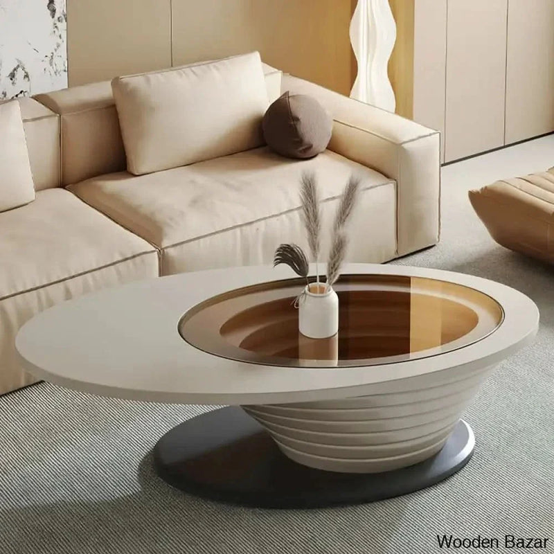 Hopper Light Luxury Modern Minimalist Oval Tea Brown Glass Tea Table Gray Base Coffee and center table
