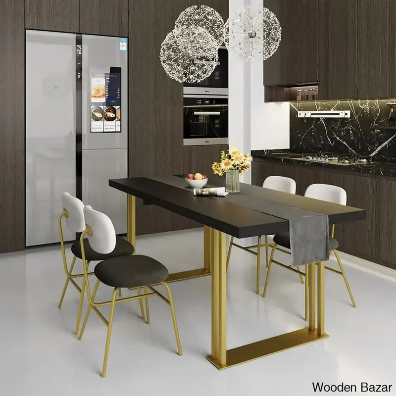 Hover 63" Black Rectangle Wood Dining Table in Gold