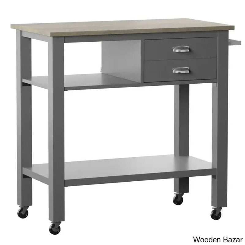 Hukill Rolling Kitchen Cart with Solid Wood Top Kitchen trolley cart cabinet kitchen island with storage