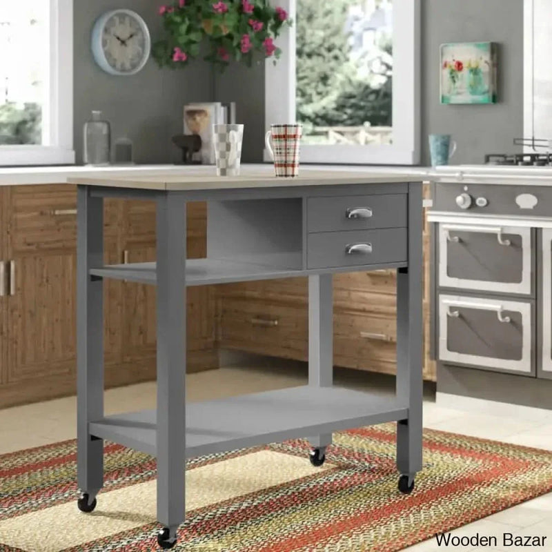 Hukill Rolling Kitchen Cart with Solid Wood Top Kitchen trolley cart cabinet kitchen island with storage