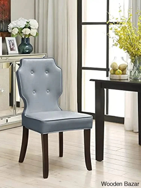 Iconic Home Lennon Dining Side Accent Chair Button Tufted Pebble Grain PU Leather Espresso Wood Frame, Modern Transitional, Set of 2, Silver