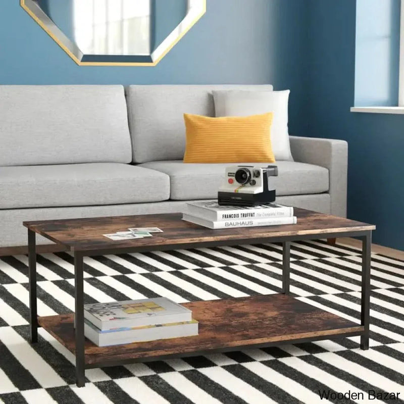 Iddlings 43.3" Coffee Table, 2-Tier Open Storage, Rectangle Coffee and center Table