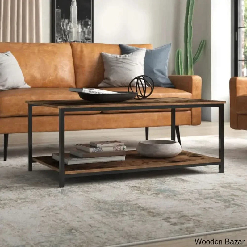 Iddlings 43.3" Coffee Table, 2-Tier Open Storage, Rectangle Coffee and center Table