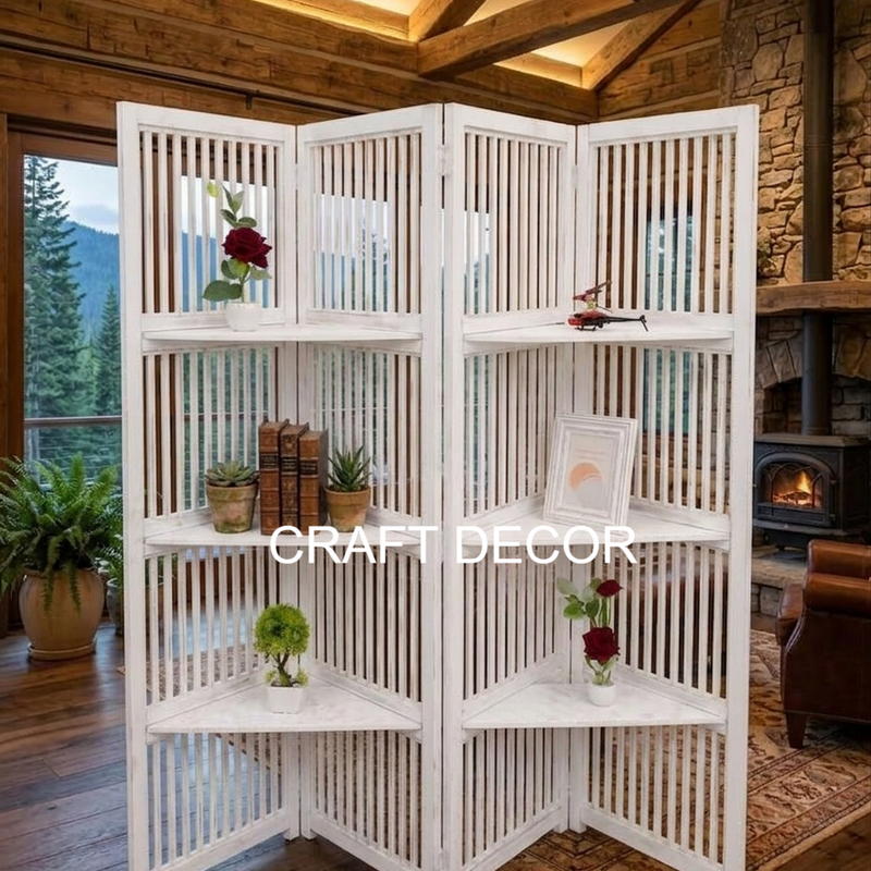 Wooden Partition Divider with Shelves for Living Room
