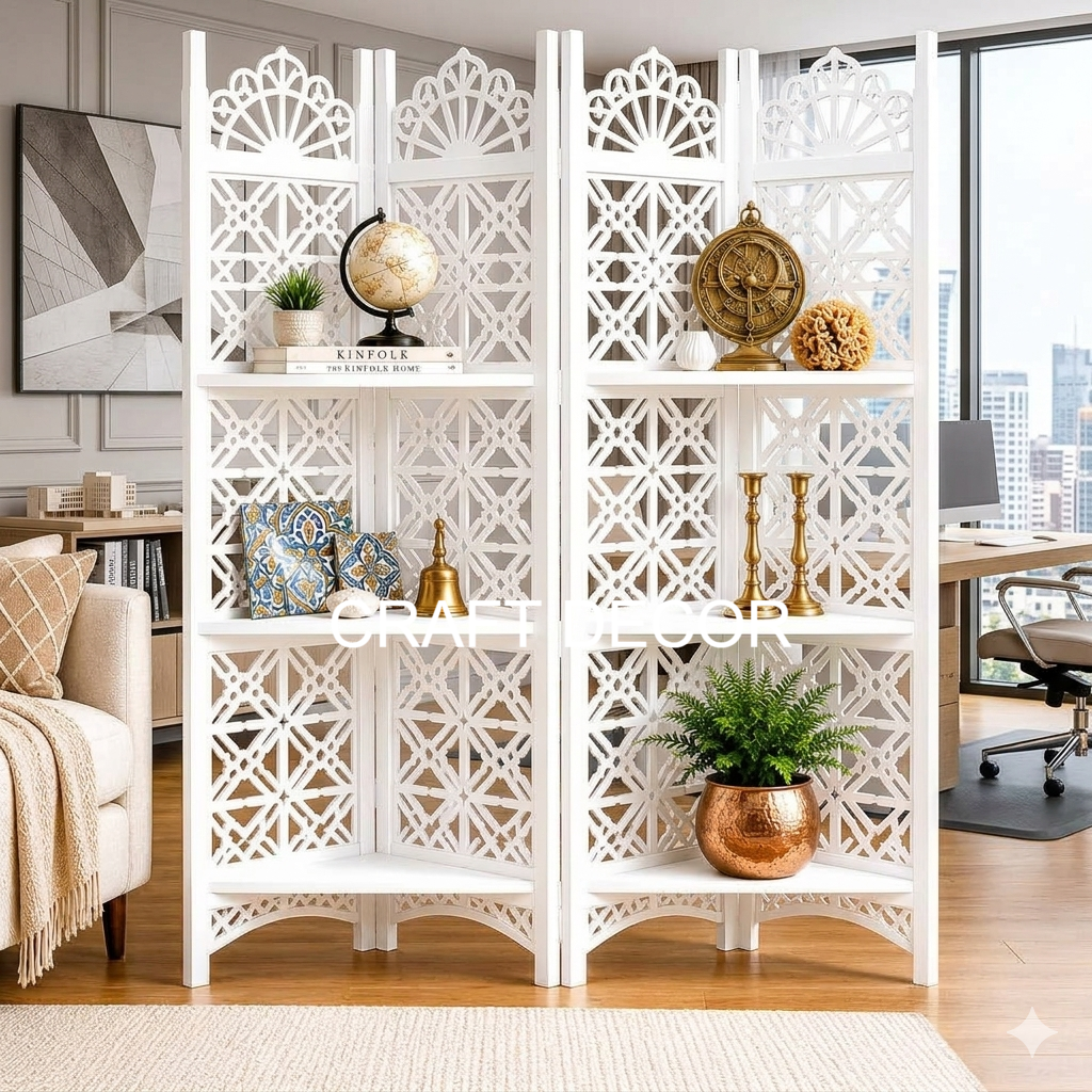 Wooden Partition Divider with Shelves for Living Room