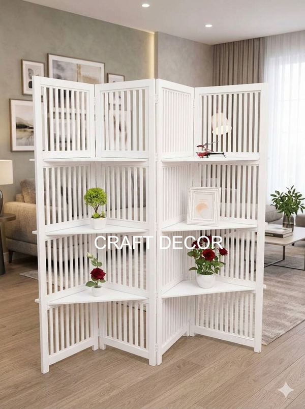 Wooden Partition Divider with Shelves for Living Room