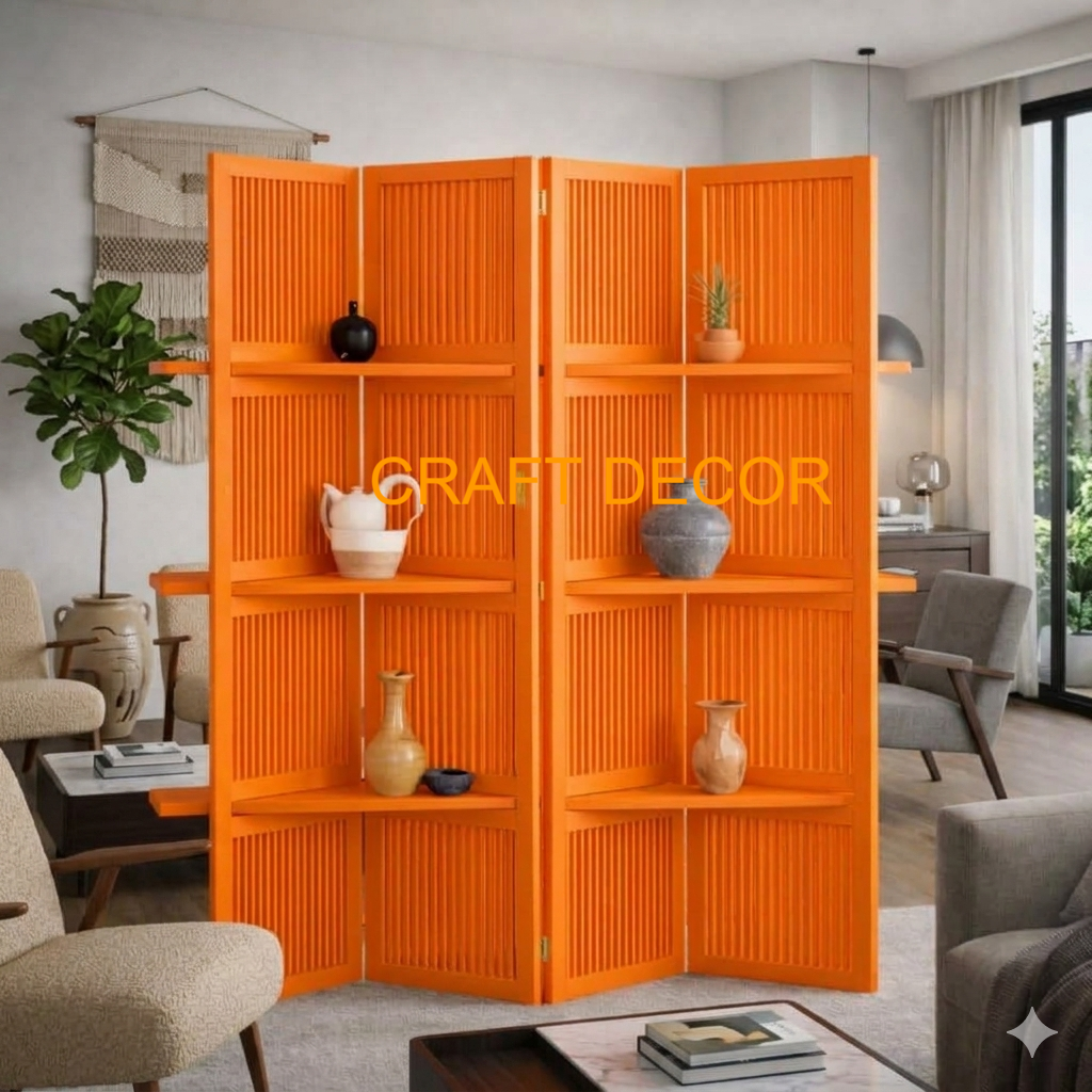 Wooden Partition Divider with Shelves for Living Room