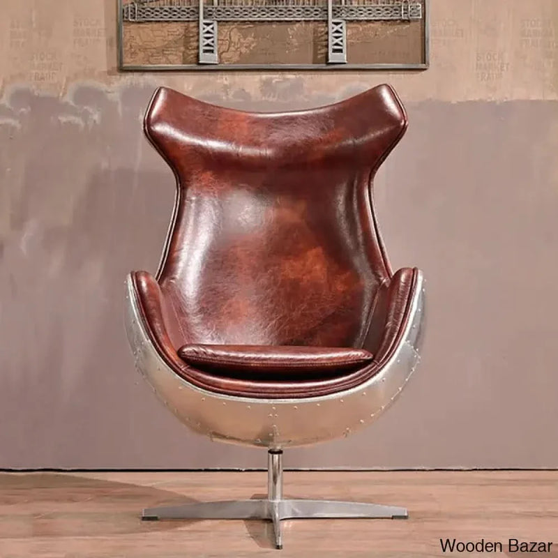 Industrial Brown & Silver Leather Upholstered Accent Chair Aluminum Alloy Frame - Craft Decor