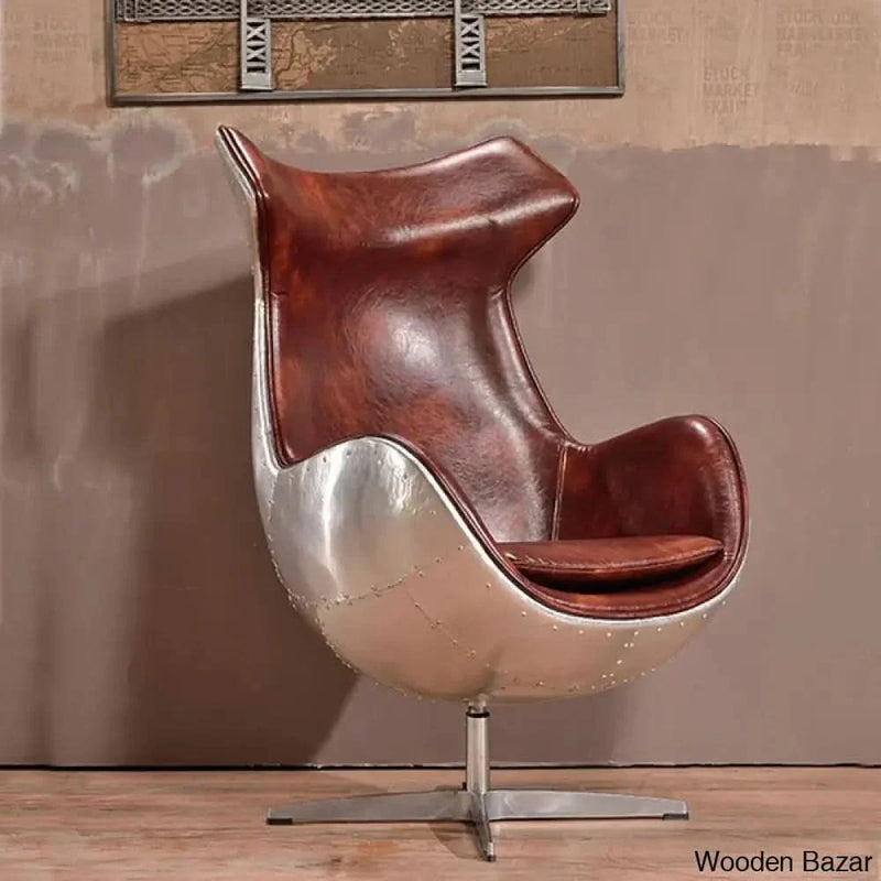 Industrial Brown & Silver Leather Upholstered Accent Chair Aluminum Alloy Frame - Craft Decor